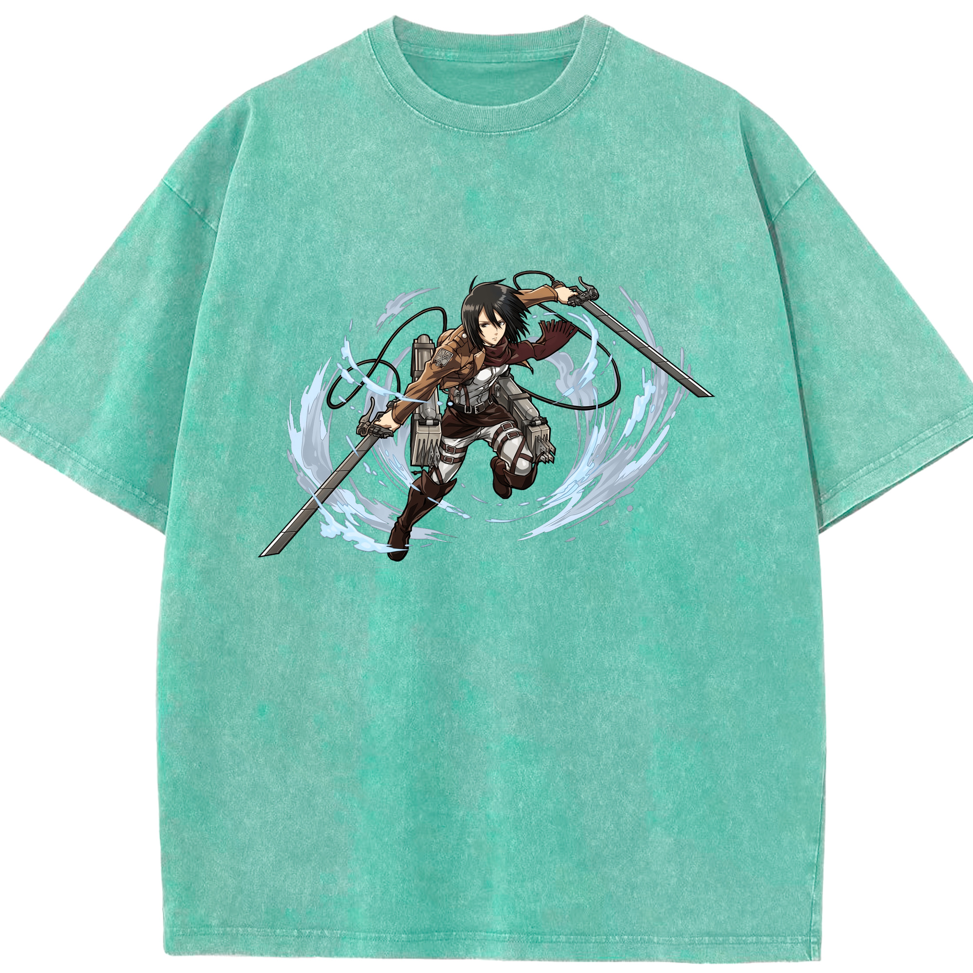 （画像用） 進撃の巨人 ミカサ·アッカーマン Attack on Titan Mikasa Ackerman 綿100% ヴィンテージ風 半袖Tシャツ（フロントプリント）